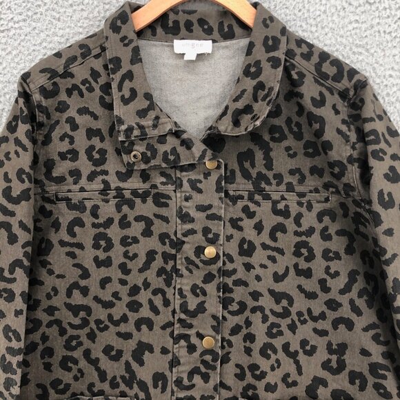 UMGEE Jacket Womens Medium Gray Leopard Print Denim Snap Pockets Everyday Casual - Picture 2 of 9